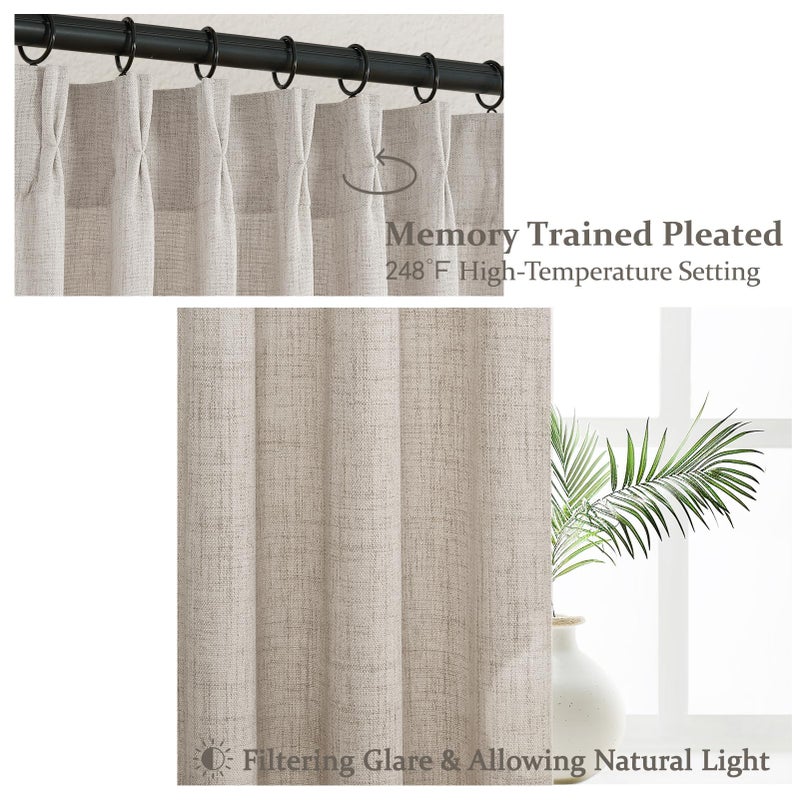 PleatedDrapes Grayish Brown Thick Burlap Semi Sheer Curtains 96 Inches Long for Bedroom 2 Panels Set, Pinch Pleated Linen Blend Tan Light Filtering Curtain with Hooks Back Tab Memory Trained Viral Window Drapes 8FT - Image 3