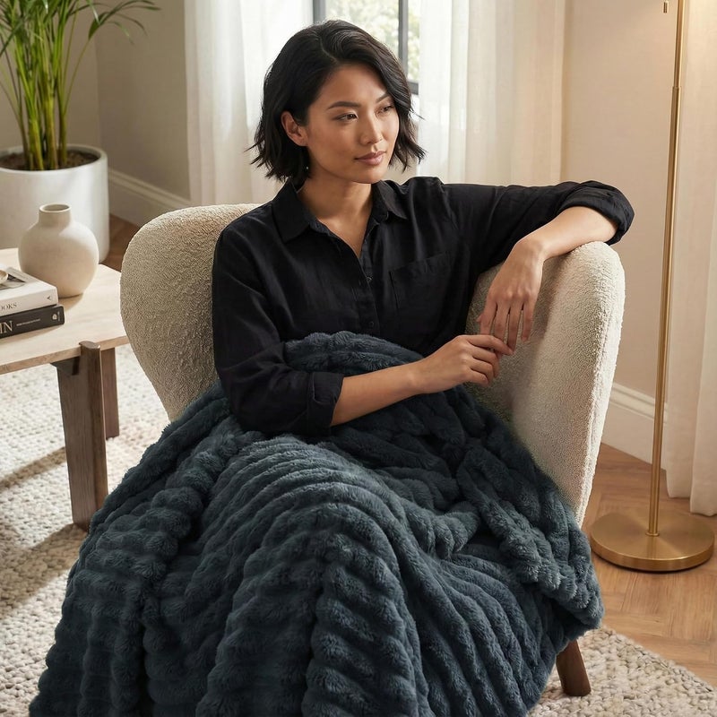 Americanflat 50x60 Faux Fur Throw Blanket - Soft and Breathable Throw Blanket for Couch, Bed, Chair - Dark Gray Faux Fur Blankets Perfect for Home, Bedroom, or Outdoor Use - Image 5