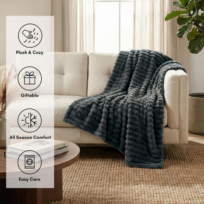 Americanflat 50x60 Faux Fur Throw Blanket - Soft and Breathable Throw Blanket for Couch, Bed, Chair - Dark Gray Faux Fur Blankets Perfect for Home, Bedroom, or Outdoor Use - Image 4