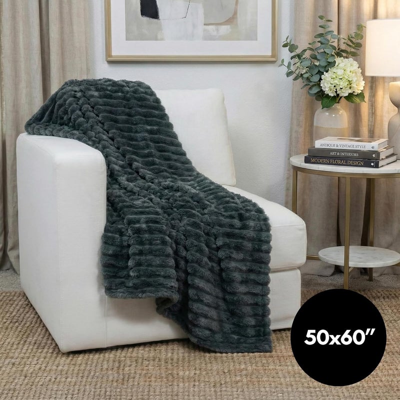 Americanflat 50x60 Faux Fur Throw Blanket - Soft and Breathable Throw Blanket for Couch, Bed, Chair - Dark Gray Faux Fur Blankets Perfect for Home, Bedroom, or Outdoor Use - Image 2