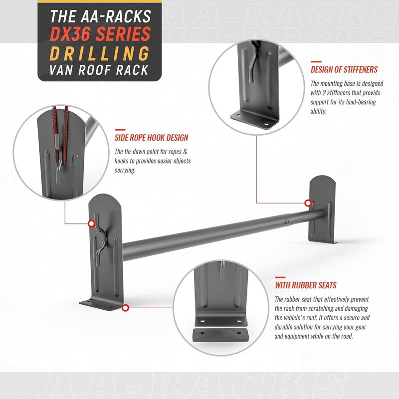 AA-Racks DX36 Steel 2 Bar Utility Drilling Van Roof Ladder Rack System for Ford Transit Connect 2008-2013 - Sandy Black - Image 3