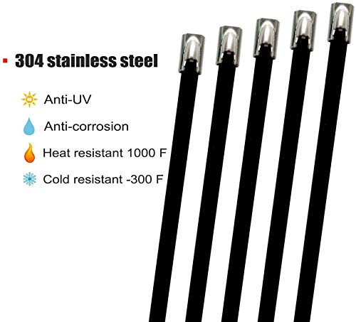 ADD GEAR Stainless Steel (316) - Black Self-Locking Cable Zip Ties Exhaust Wrap Multi-Purpose DIY Locking Cable Metal Zip Ties - Black (500 mm / 20 inches) (50) - Image 3