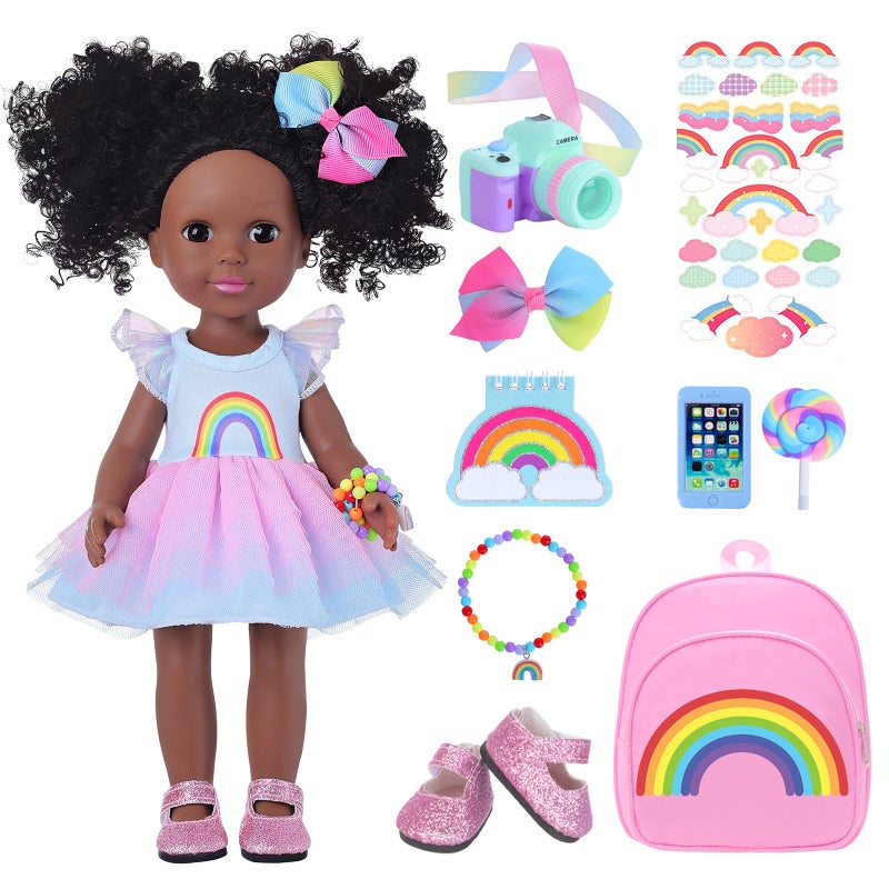 BDDOLL 145 Inch Black Dolls with Black Baby Doll Clothes and Accessories Including Backpacks Shoes Cameras Cell Phones Lollipops Bracelets Hair Clips Notebooks Stickers - Image 4
