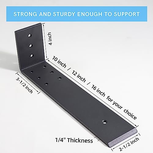 WEKIS 10 Inch Countertop Support Bracket, 3 Pack Solid Iron Steel Heavy Duty Hidden Floating L Shelf Brackets 1/4 Inch Thick, Shelving Support Metal Hardware for Mantel Granite Countertop - Image 2