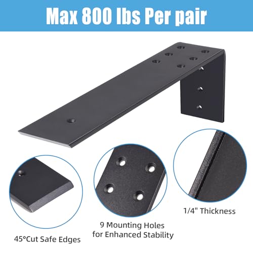 WEKIS 10 Inch Countertop Support Bracket, 3 Pack Solid Iron Steel Heavy Duty Hidden Floating L Shelf Brackets 1/4 Inch Thick, Shelving Support Metal Hardware for Mantel Granite Countertop - Image 3
