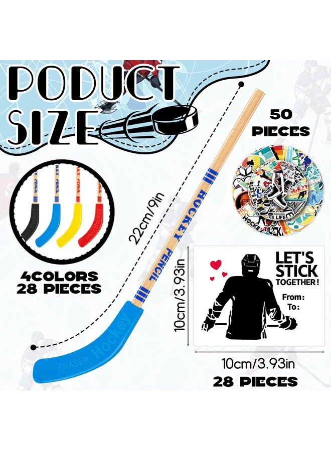 Gosodeny 28 Set Valentines Day Gifts Hockey Party Favors, Multicolor Hockey Stick Pencils with Balls, Valentines Day Cards, School Rewards, Goodie Bag Fillers, Exchange Gifts Party Favors Supplies - Image 2