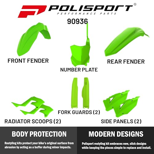 Polisport Motocross (MX) Restyling Kit for Kawasaki KX 125/250 (2003-2008) Dirt Bike – OEM Quality, Durable, Flexible & Perfect Fit – Green - Image 2