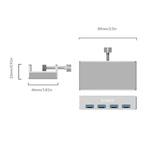 ORICO USB3.0 HUB with Extra Power Supply Port 4 Ports Clip-Type USB HUB Splitter Station for Laptop/Computer Desk-Upgraded Version - Image 3