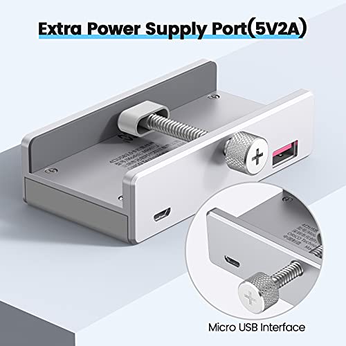ORICO USB3.0 HUB with Extra Power Supply Port 4 Ports Clip-Type USB HUB Splitter Station for Laptop/Computer Desk-Upgraded Version - Image 2