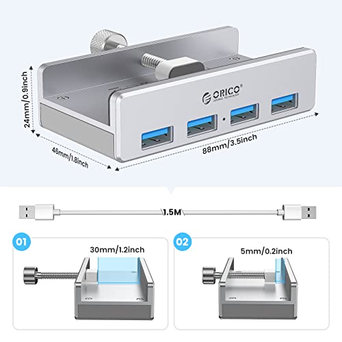 ORICO USB3.0 HUB with Extra Power Supply Port 4 Ports Clip-Type USB HUB Splitter Station for Laptop/Computer Desk-Upgraded Version - Image 4