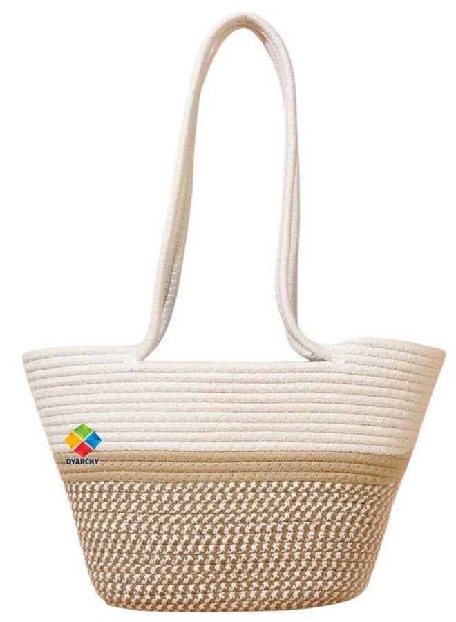 DYARCHY women stylish pure cotton boho fancy handbags tote bag trendy shoulder purse for ladies/girls college, office, shopping, travel gift (BEIGE) - Image 1