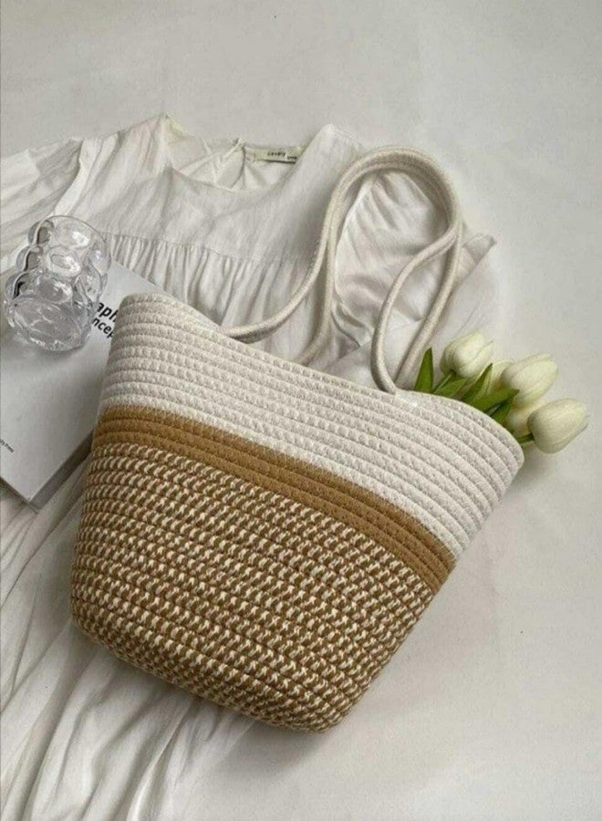 DYARCHY women stylish pure cotton boho fancy handbags tote bag trendy shoulder purse for ladies/girls college, office, shopping, travel gift (BEIGE) - Image 5
