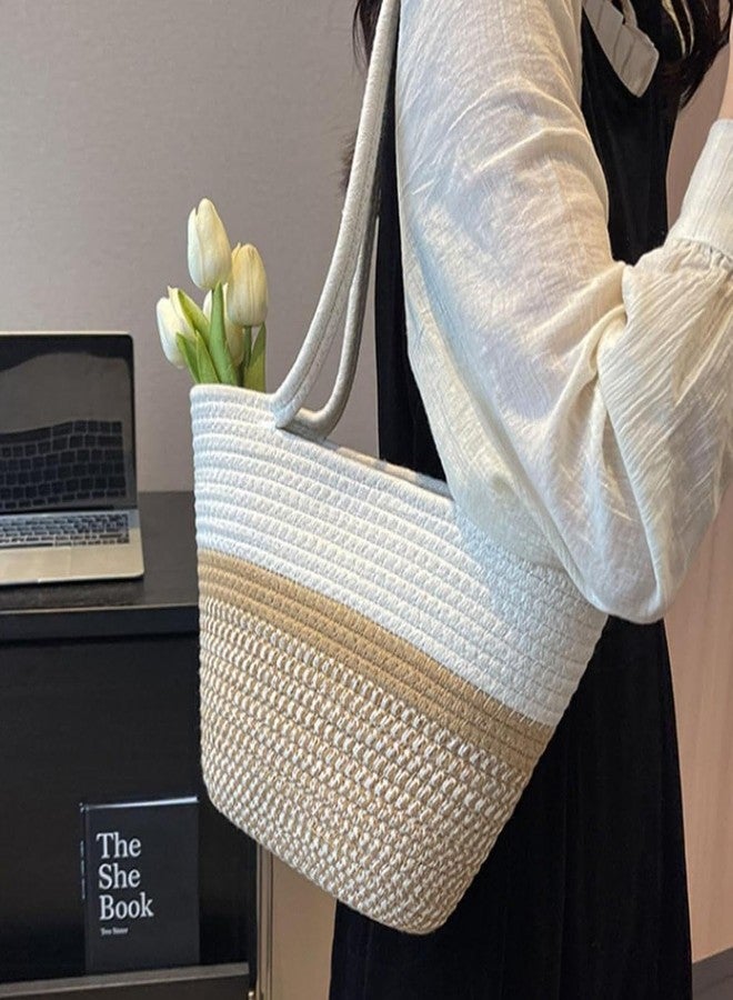 DYARCHY women stylish pure cotton boho fancy handbags tote bag trendy shoulder purse for ladies/girls college, office, shopping, travel gift (BEIGE) - Image 2