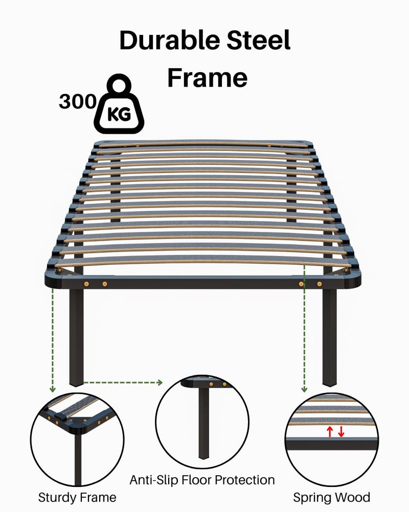 STAR WORK سرير معدني فاخر من ستار وورك بحجم سرير مفرد دعم قوي مريح لجميع أنواع المراتب من كوير ميموري فوم ومراتب النوابض قدرة تحمل عالية LxWxH 78x36x14 بوصة بدون مرتبة - Image 3