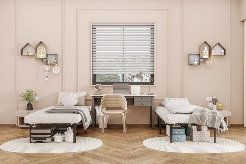 STAR WORK سرير معدني فاخر من ستار وورك بحجم سرير مفرد دعم قوي مريح لجميع أنواع المراتب من كوير ميموري فوم ومراتب النوابض قدرة تحمل عالية LxWxH 78x36x14 بوصة بدون مرتبة - Image 4