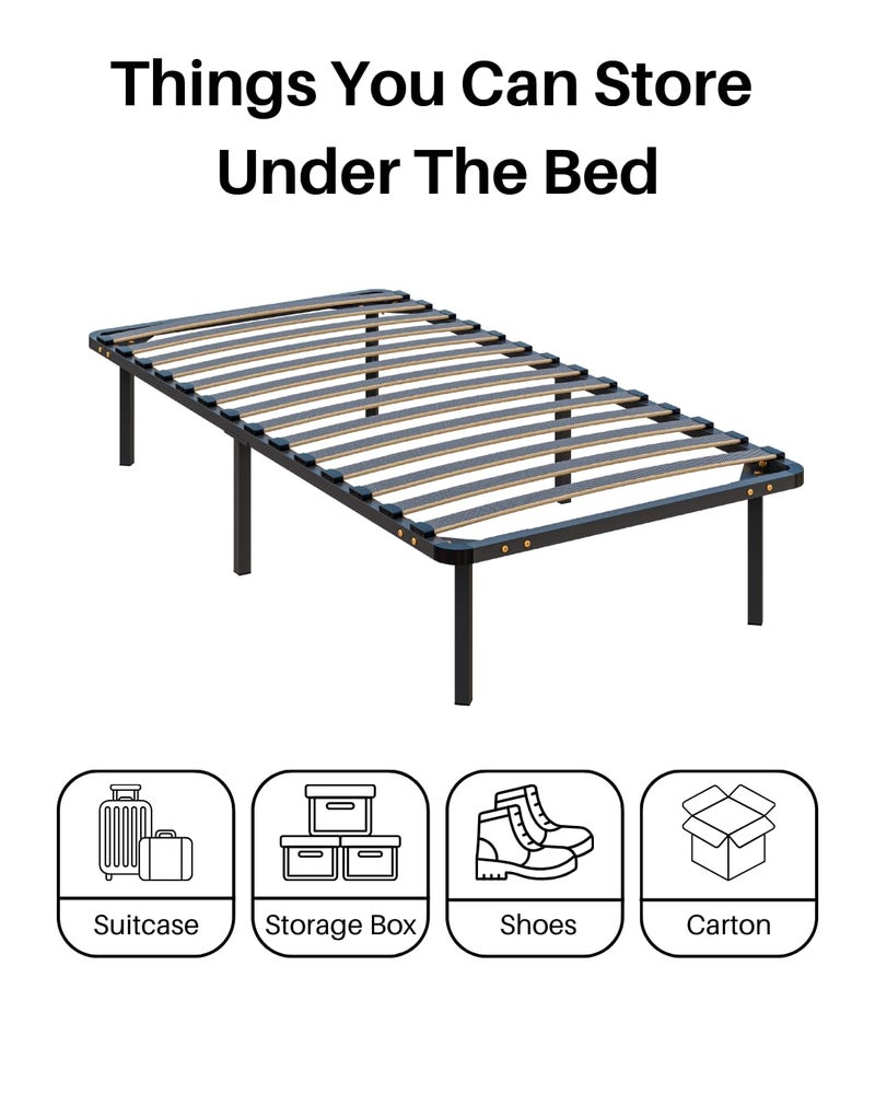 STAR WORK سرير معدني فاخر من ستار وورك بحجم سرير مفرد دعم قوي مريح لجميع أنواع المراتب من كوير ميموري فوم ومراتب النوابض قدرة تحمل عالية LxWxH 78x36x14 بوصة بدون مرتبة - Image 5