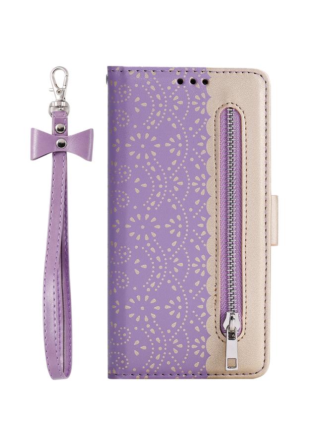 S-TOP Case For iPhone 15 Plus Lace Pattern Double Button Zipper Leather Phone Case with Lanyard - Image 2