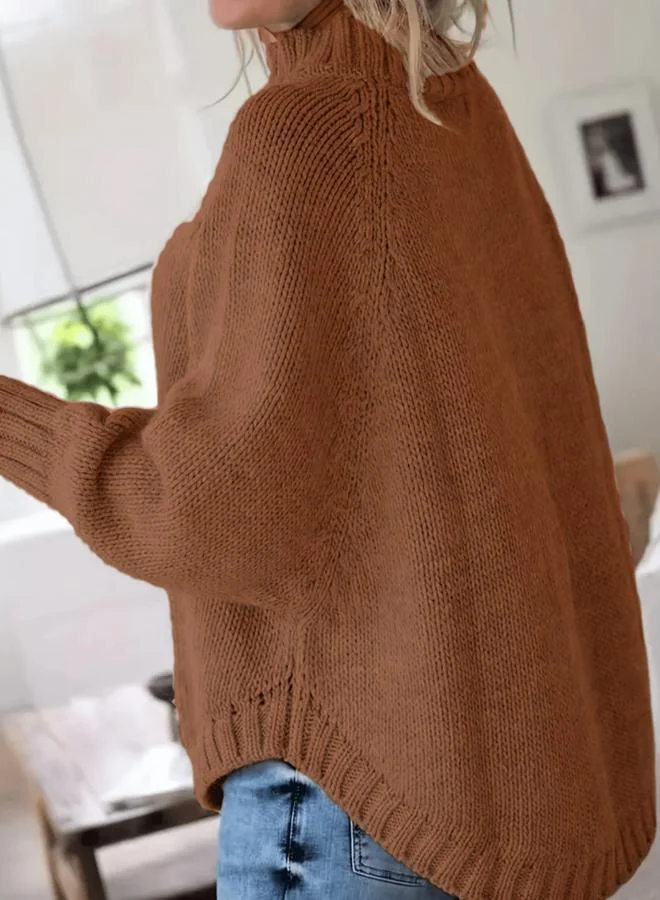 Take Two Take Two Plus Size Solid High Neck Cable Knit Sweater