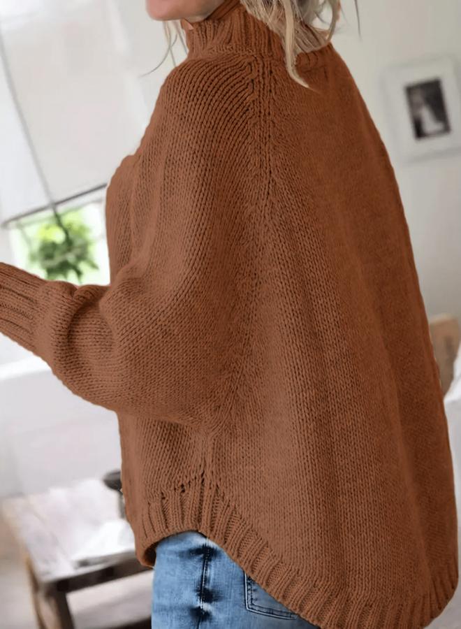 Take Two Plus Size Solid High Neck Cable Knit Sweater - Image 2