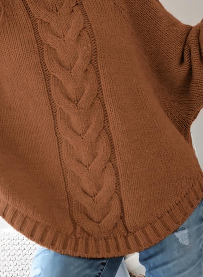 Take Two Plus Size Solid High Neck Cable Knit Sweater - Image 5