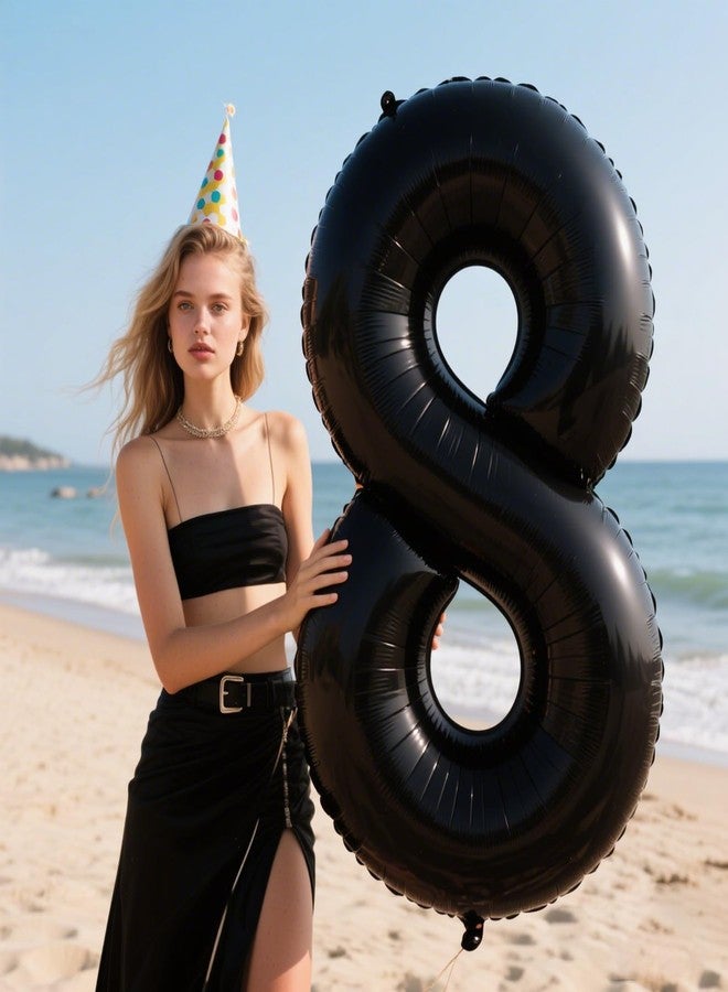 Kelfuoya 40 Inch Black Foil Balloons Number 8 Foil Mylar Big Number Balloons Huge Number Balloons for 18th 80th Birthday Party Supplies Anniversary Decorations - Image 3