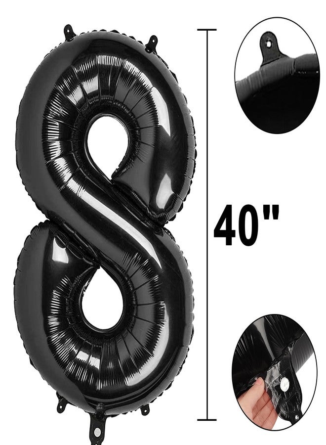 Kelfuoya 40 Inch Black Foil Balloons Number 8 Foil Mylar Big Number Balloons Huge Number Balloons for 18th 80th Birthday Party Supplies Anniversary Decorations - Image 2