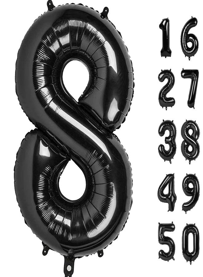 Kelfuoya 40 Inch Black Foil Balloons Number 8 Foil Mylar Big Number Balloons Huge Number Balloons for 18th 80th Birthday Party Supplies Anniversary Decorations - Image 1