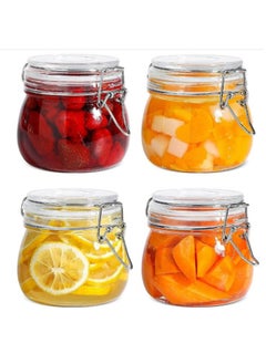 KASTWAVE Airtight Glass Canister Set of 4 with Lids 17oz Food Storage Jar Round - Storage Container with Clear Preserving Seal Wire Clip Fastening for Kitchen Canning Cereal,Pasta,Sugar,Beans,Spice（4 pcs）  - Image 1