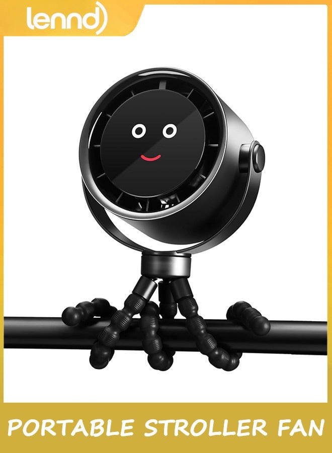لينند مروحة عربة أطفال محمولة، مروحة شخصية للسفر، تقنية Air Turbo وشاشة رقمية، قابلة للفصل بـ 5 سرعات قابلة لإعادة الشحن 360 درجة، مروحة مرنة ثلاثية القوائم، للمنزل والمكتب وعربة الأطفال والتخييم - أسود - Image 1