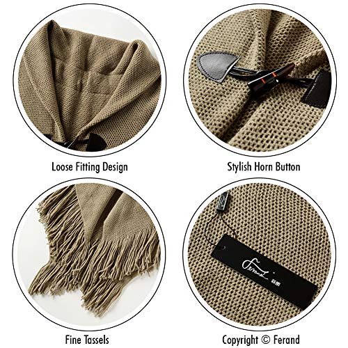 Ferand Shawl Wraps for Women – Toggle Closure, Elegant Fringe Shawl for Travel, Work, or Casual Outfits, Perfect for Fall Layering, Khaki - Image 4