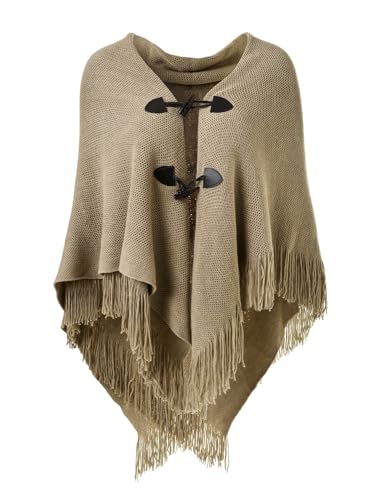Ferand Shawl Wraps for Women – Toggle Closure, Elegant Fringe Shawl for Travel, Work, or Casual Outfits, Perfect for Fall Layering, Khaki - Image 1