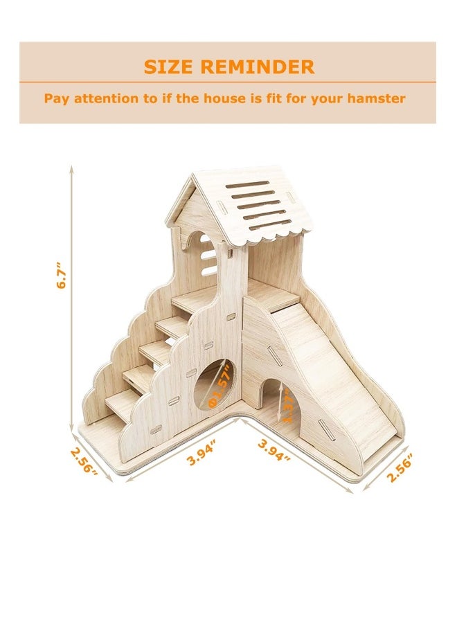 Generic - Hamster Hideout, Hamster House and Habitat Wooden Hide Hut with Climbing Ladder and Slide for Dwarf Gerbils and Mouse Mice Rat Other Small Animals - Image 1