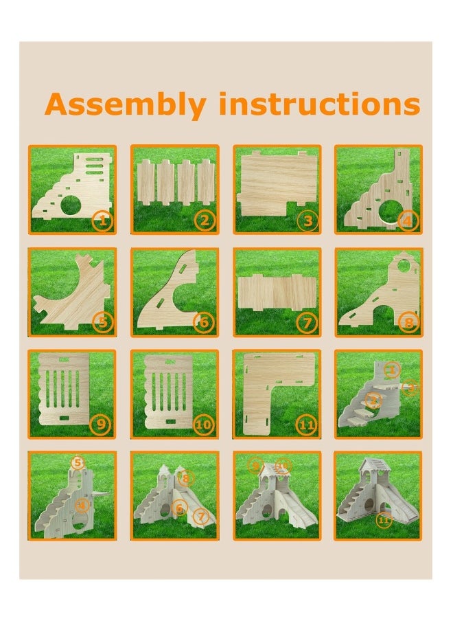 Generic - Hamster Hideout, Hamster House and Habitat Wooden Hide Hut with Climbing Ladder and Slide for Dwarf Gerbils and Mouse Mice Rat Other Small Animals - Image 1