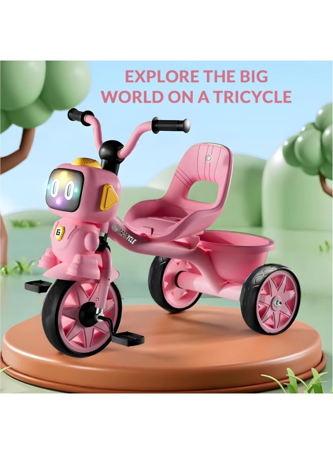DubaiGallery دراجة ثلاثية للأطفال، دراجة أطفال مع ضوء وموسيقى، دراجة ثلاثية للأطفال مع سلة تخزين خلفية و3 عجلات، دراجة للأطفال من 2 إلى 5 سنوات للأولاد والبنات - Image 4