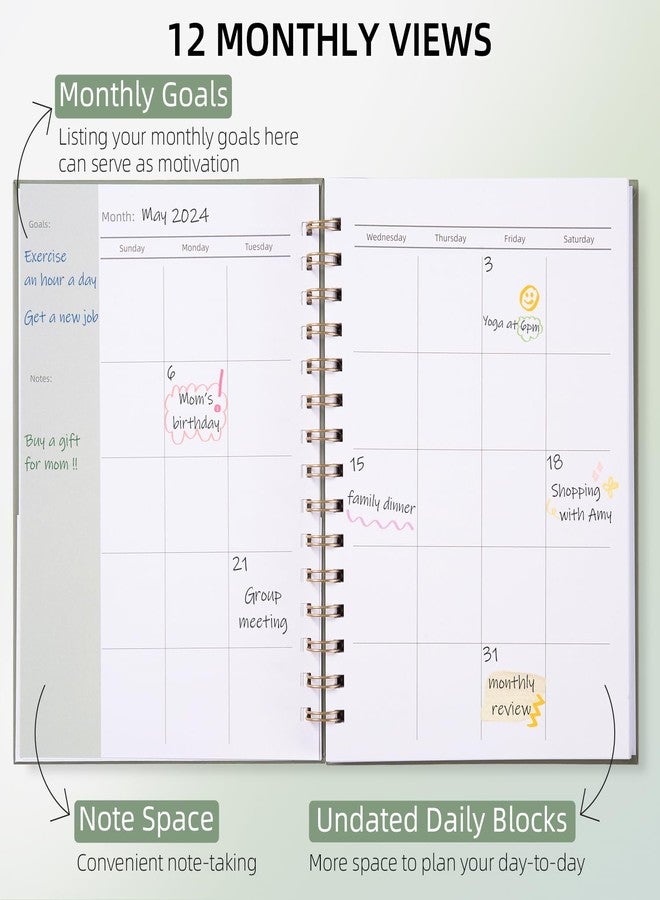 LONLAT Undated Weekly and Monthly Planner Spiral Bound- Weekly Goals Notebook, Daily Planner, To Do List, Habit Tracker, Hardcover, Aesthetic, Stylish School or Office Supplies (A-Green) - Image 2