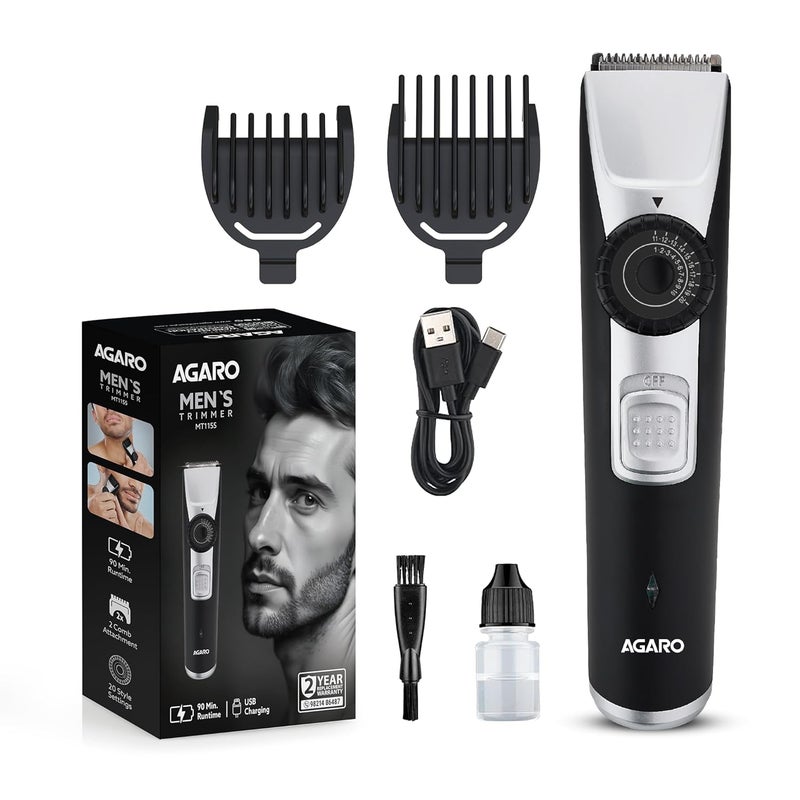 AGARO Beard Trimmer MT1155, Adjustable Beard Trimmer for Men with Precision Dial, USB Rechargeable, 20 Length Settings Mustache Trimmer for Mens Gifts - Image 1