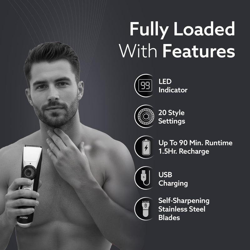AGARO Beard Trimmer MT1155, Adjustable Beard Trimmer for Men with Precision Dial, USB Rechargeable, 20 Length Settings Mustache Trimmer for Mens Gifts - Image 2