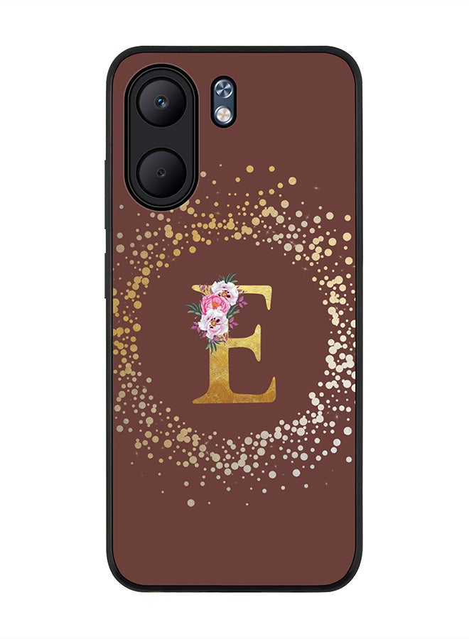 Stylizedd For Oppo A5x 5G / A5x 4G Case,Slim fit Camera Protection, Shockproof Thin Phone cover  - Custom Monogram Floral - E  (Brown )