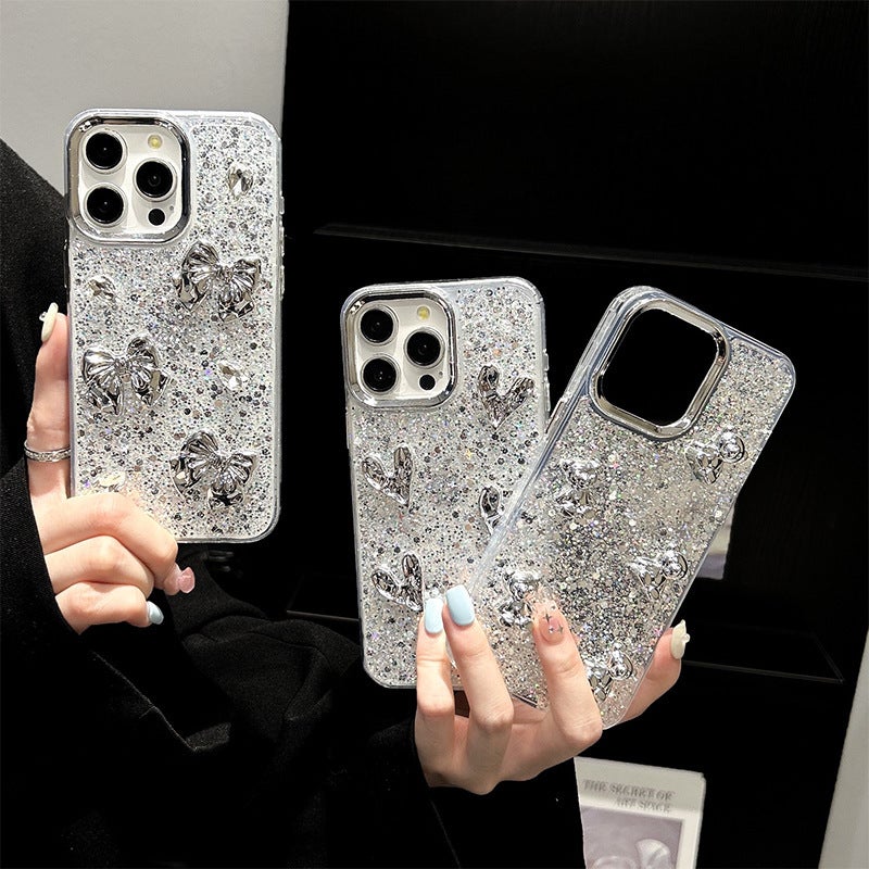 Iphone17Promax حالة الهاتف المحمول مناسبة لشركة أبل 15 قوس الدب قلب الغراء السكينات النساء الراقية - Image 3
