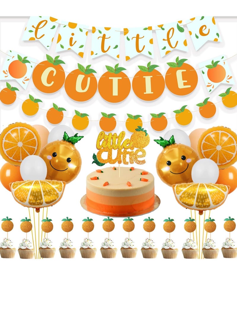طفل رضيع لطيف دش الديكور البرتقالي عيد ميلاد الحزب مجموعة اللوازم ، لطيف قليلا لافتات الكعكة الكعكة ورقة كأس الغطاء العلوي الصيف البرتقالي الحمضيات موضوع الديكور - Image 1
