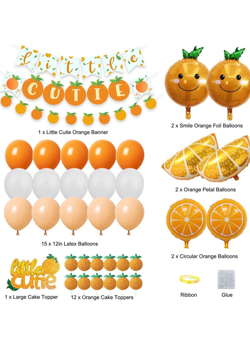 طفل رضيع لطيف دش الديكور البرتقالي عيد ميلاد الحزب مجموعة اللوازم ، لطيف قليلا لافتات الكعكة الكعكة ورقة كأس الغطاء العلوي الصيف البرتقالي الحمضيات موضوع الديكور - Image 2