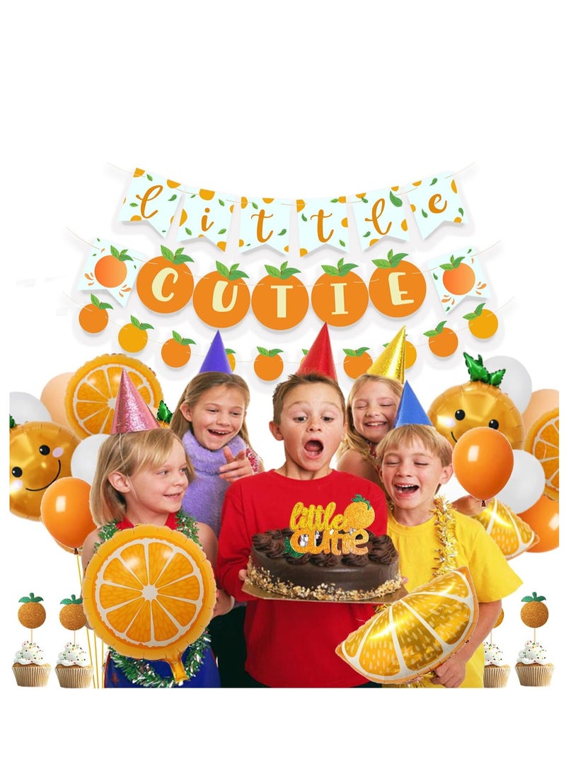 طفل رضيع لطيف دش الديكور البرتقالي عيد ميلاد الحزب مجموعة اللوازم ، لطيف قليلا لافتات الكعكة الكعكة ورقة كأس الغطاء العلوي الصيف البرتقالي الحمضيات موضوع الديكور - Image 4