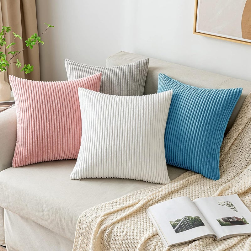 EMEMA Cushion Covers Corduroy Oblong Throw Pillow Covers Striped Soft Sham Home for Sofa Couch Bedroom Decorative Pillowcases 12x20 Inch 30x50cm Set of 2 Lake-blue - Image 5