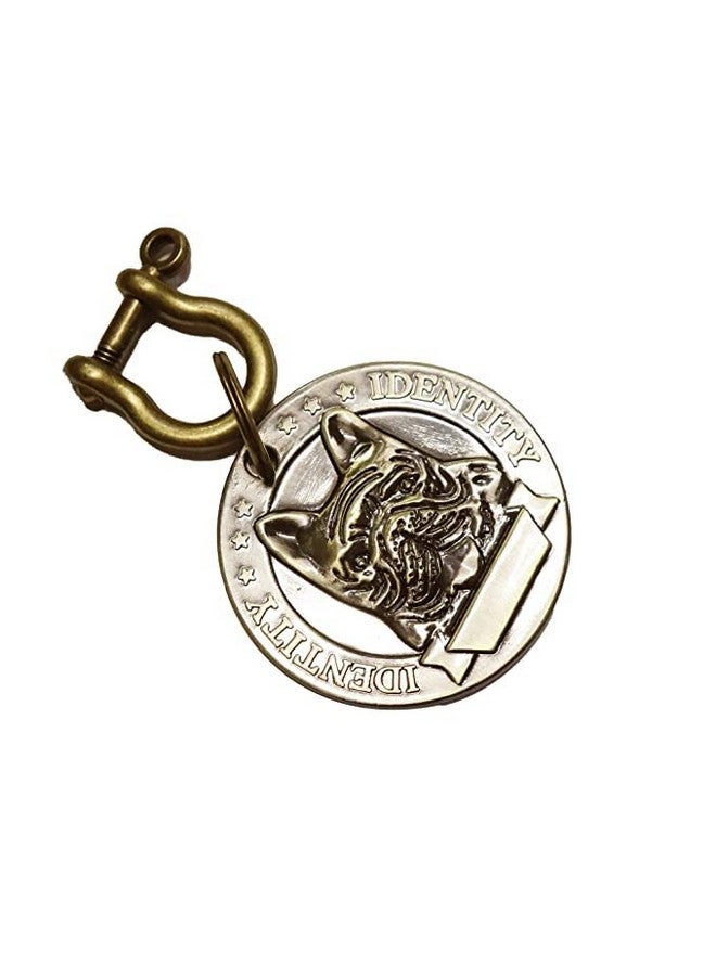 طوق ذهبي عتيق للحيوانات الأليفة، علامة نحاسية دائرية مستوردة، طوق للجراء والكلاب (كبير، تصميم 13) - Image 1