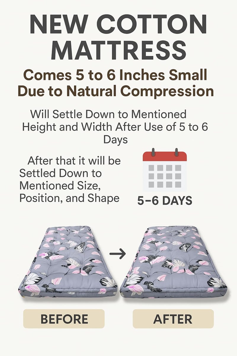 Deevine Craft Soft Thick Cotton Floor Box Mattress with Grey Floral Pattern, Grey and Pink, Cotton Quilt Box Mattress 72X36X5 inches - Image 3