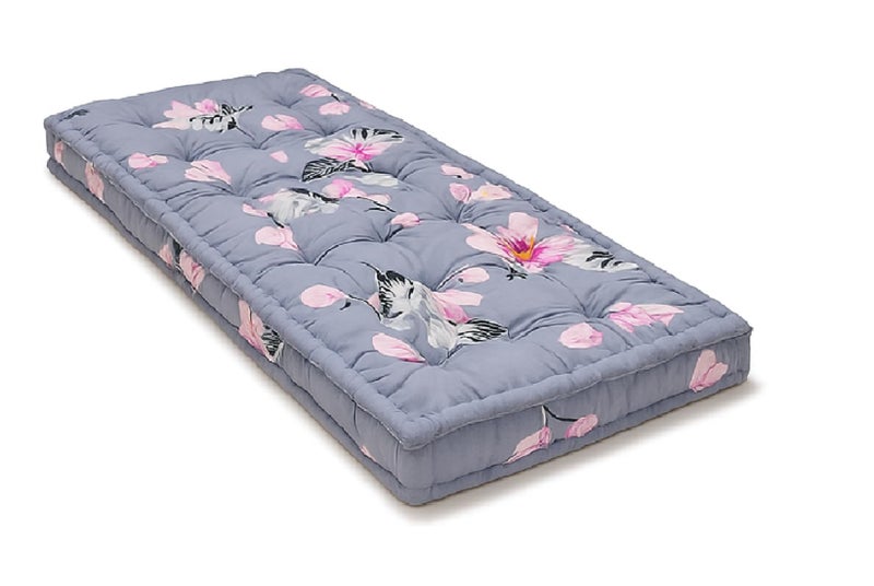 Deevine Craft Soft Thick Cotton Floor Box Mattress with Grey Floral Pattern, Grey and Pink, Cotton Quilt Box Mattress 72X36X5 inches - Image 4