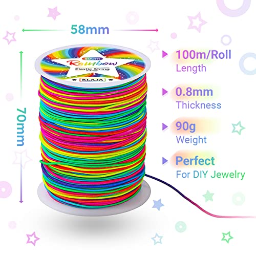 KLAJA 2 Rolls of Rainbow Elastic String for Bracelets, 200m Stretchy Colorful Thread for Jewelry Making, Colored Stretch Cord / String for DIY Bracelets - Image 2