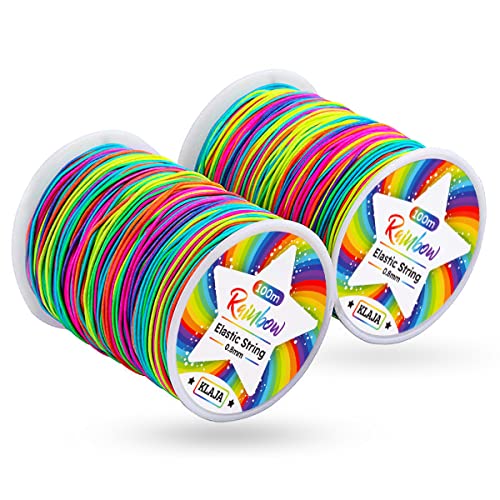 KLAJA 2 Rolls of Rainbow Elastic String for Bracelets, 200m Stretchy Colorful Thread for Jewelry Making, Colored Stretch Cord / String for DIY Bracelets - Image 1