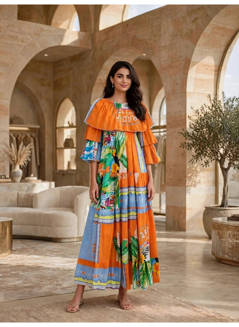 اكسا IKKXA Elegant Printed Tiered Flared Maxi Dress