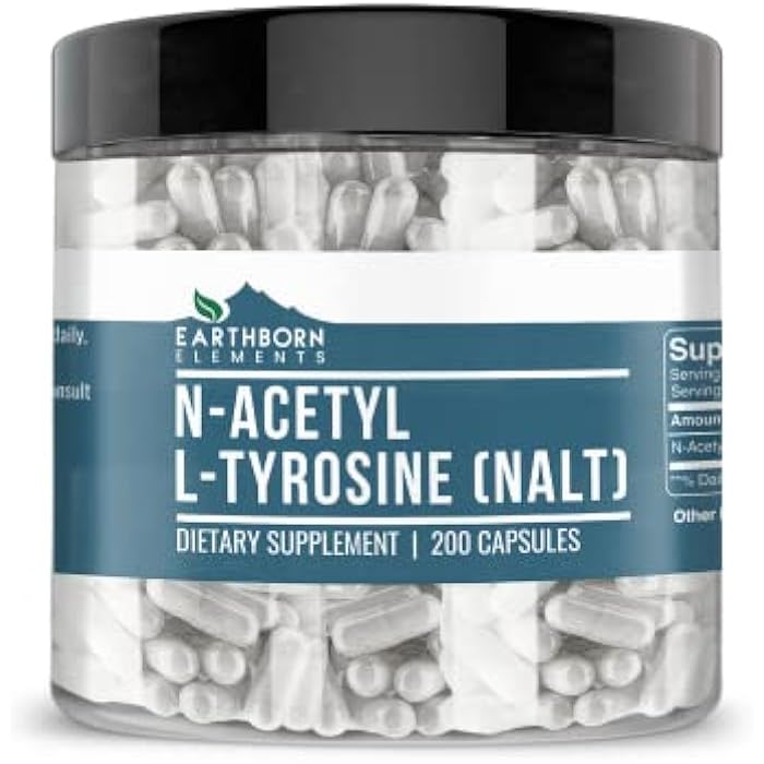 Earthborn Elements N-Acetyl L-Tyrosine (NALT) 200 Capsules, Pure & Undiluted, No Additives - Image 1